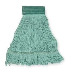 Wet Mop: Cotton, 16 Oz Dry Wt, 5 In Headband Size, Green, Launderable, Loop