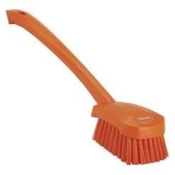 Vikan Stiff Bristle, Long Handled Scrub Brush, 2 X 16.5 Inch, Orange