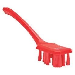 Vikan Wide Stiff Bristle, Long Handled Scrub Brush, 2 X 16 Inch, Red