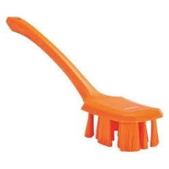 Vikan Wide Stiff Bristle, Long Handled Scrub Brush, 2 X 16 Inch, Orange