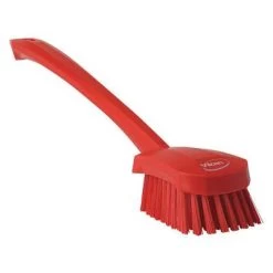 Vikan Stiff Bristle, Long Handled Scrub Brush, 2 X 16.5 Inch, Red