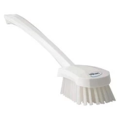 Vikan Stiff Bristle, Long Handled Scrub Brush, 2 X 16.5 Inch, White