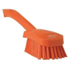 Vikan Stiff Bristle Short Handled Scrub Brush, 3 X 10 Inch, Orange