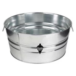 Tough Guy Utility Tub: 11 Gal Bucket Capacity, Galvanized Steel, Silver