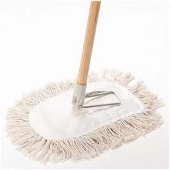 Tough Guy Wedge Mop Kit: Cotton, Launderable, 6 1/2 In Dp, Wood, 48 In Handle L, Cut End