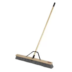 Rubbermaid 60" Heavy-Duty Push Broom With Synthetic, Gray Bristles For Rough Floors