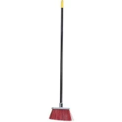 Quickie 48-1/2" Heavy-Duty Angle Broom For Rough And Semi-Smooth Floors; Synthetic, Red Bristles
