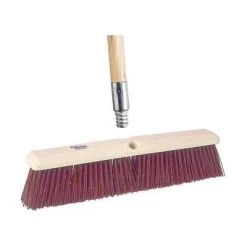 Tough Guy Push Broom: 18 In Sweep Face, Medium, Synthetic, Brown Bristle, 3 In Bristle Lg, Wood