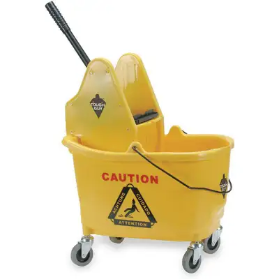 Tough Guy 8-3/4 Gal. Mop Bucket With Down Press Wringer; 34-3/4" H X 24-1/16" L X 16-17/32", Yellow 1 Tough Guy 8-3/4 Gal. Mop Bucket With Down Press Wringer; 34-3/4" H X 24-1/16" L X 16-17/32", Yellow
