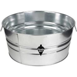 Tough Guy Utility Tub: 15 Gal Bucket Capacity, Galvanized Steel, Silver