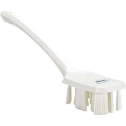 Vikan Wide Stiff Bristle, Long Handled Scrub Brush, 2 X 16 Inch, White
