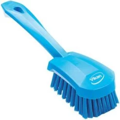 Vikan Stiff Bristle Short Handled Scrub Brush, 3 X 10 Inch, Blue