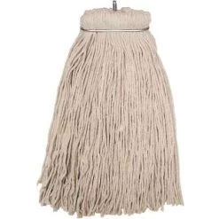 Tough Guy Wet Mop: Cotton, 24 Oz Dry Wt, Beige, Screw On Connection, Cut Mop End