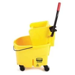 Rubbermaid Mop Bucket And Wringer: 6 1/2 Gal Capacity, Yellow, Side Press