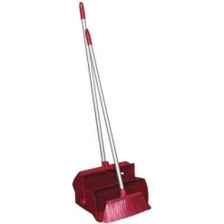 Remco Lobby Broom And Dust Pan: 37 In Broom Handle Lg, Polyester, Red Bristle, Red Dust Pan