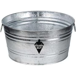 Tough Guy Utility Tub: 9 Gal Bucket Capacity, Galvanized Steel, Silver