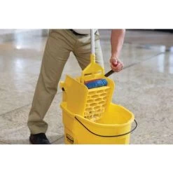 Rubbermaid Mop Bucket And Wringer: 8 3/4 Gal Capacity, Yellow, Side Press -Cleaning tool store PI Asset 1990889